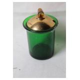 Vintage Green Glass Container with Gold Lid