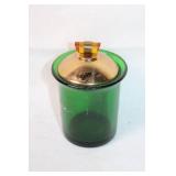 Vintage Green Glass Container with Gold Lid
