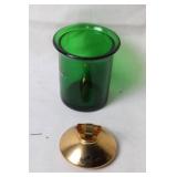 Vintage Green Glass Container with Gold Lid