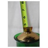 Vintage Green Glass Container with Gold Lid