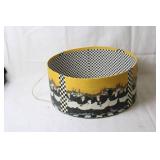 Decorative Round Hat Box with Checkerboard and Wine Waiter Design