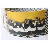 Decorative Round Hat Box with Checkerboard and Wine Waiter Design