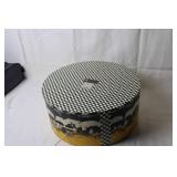 Decorative Round Hat Box with Checkerboard and Wine Waiter Design
