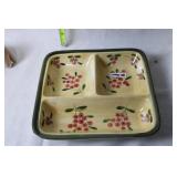 Italian Ceramic Divided Serving Tray with Cherry Pattern