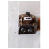 Vintage Hand-Carved Wooden Figure and Decorative Barrel Set