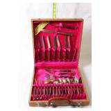 Complete Set of Vintage Stainless Steel Cutlery with Wooden Handles in Box
