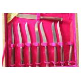Complete Set of Vintage Stainless Steel Cutlery with Wooden Handles in Box