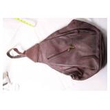 Vintage Brown Leather Sling Backpack with Zipper Pocket