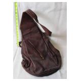 Vintage Brown Leather Sling Backpack with Zipper Pocket