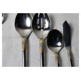 Stainless Steel Flatware Set with Gold and Silver Accents - 48 Pieces