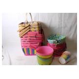 Collection of Colorful Wicker and Plastic Baskets