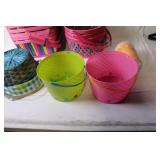 Collection of Colorful Wicker and Plastic Baskets