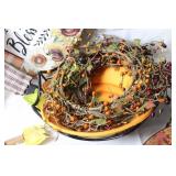 Autumn Decorative Set with Plates, Wreath, and Fall-Themed Decor