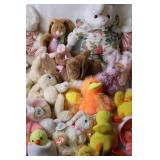 Collection of Plush Bunnies and Ducks with Decorative Eggs
