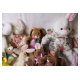 Collection of Plush Bunnies and Ducks with Decorative Eggs