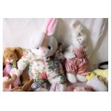 Collection of Plush Bunnies and Ducks with Decorative Eggs