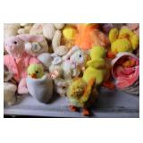 Collection of Plush Bunnies and Ducks with Decorative Eggs