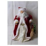 Vintage Santa Claus Figurine with Plush Coat and Gift Bag