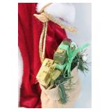 Vintage Santa Claus Figurine with Plush Coat and Gift Bag