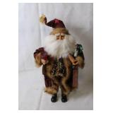 Santa Claus Figurine with Wine Accessories and Fur Trim