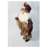 Santa Claus Figurine with Wine Accessories and Fur Trim
