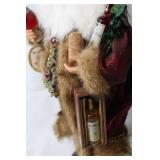 Santa Claus Figurine with Wine Accessories and Fur Trim