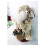 Vintage Santa Claus Figurine with Velvet Robe and Christmas Decor