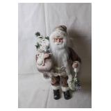 Santa Claus Figurine with Velvet Outfit and Silver Accents
