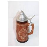 Vintage German Beer Stein with Pewter Lid, 10 Inches Tall