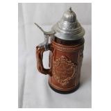 Vintage German Beer Stein with Pewter Lid, 10 Inches Tall