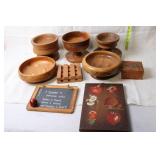 Collection of 8 Vintage Wooden Items Including Bowls and Decor Pieces