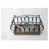 Decorative Wrought Iron and Wicker Basket with Metal Accents