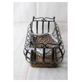 Decorative Wrought Iron and Wicker Basket with Metal Accents