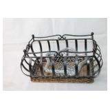 Decorative Wrought Iron and Wicker Basket with Metal Accents