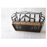 Decorative Wrought Iron and Wicker Basket with Metal Accents