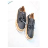 Pair of Black Leather Loafers with Tassel Detail