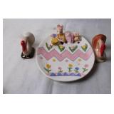 Easter-Themed Ceramic Napkin Rings and Plate