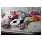 Large Assortment of Craft Ribbons and Tulle in Various Colors and Sizes