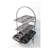 3-Tier Black Metal Baking Rack with Gingerbread and Donut Baking Trays