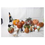 Collection of 14 Autumn Decor Items Including Pumpkins and Gnomes