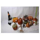 Collection of 14 Autumn Decor Items Including Pumpkins and Gnomes