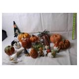 Collection of 14 Autumn Decor Items Including Pumpkins and Gnomes
