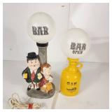 Lot Of Two Vintage Bar Lights Laurel And Hardy 15.5" Tall And Electric Gin Jug Bar Man Cave Good Condition