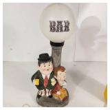 Lot Of Two Vintage Bar Lights Laurel And Hardy 15.5" Tall And Electric Gin Jug Bar Man Cave Good Condition