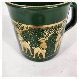 Lot Of Four Holiday Coffee Cups/Mugs With Gold Reindeer And Gold On Rim