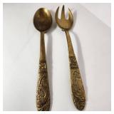 Large Decorative Gold Spoon And Fork With Patina 24.5" Tall Good Condition