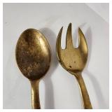 Large Decorative Gold Spoon And Fork With Patina 24.5" Tall Good Condition