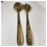 Large Decorative Gold Spoon And Fork With Patina 24.5" Tall Good Condition