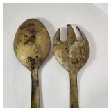 Large Decorative Gold Spoon And Fork With Patina 24.5" Tall Good Condition