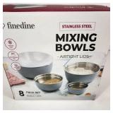 New Open Box Finedine Stainless Steel Mixing Bowls 8 Piece Set Bowls And Airtight Lids Rubber Bottoms